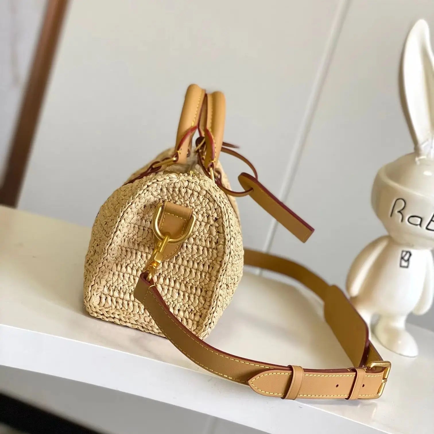 Sac à main Mini Boston en raphia, sac à main de luxe multi-positions
