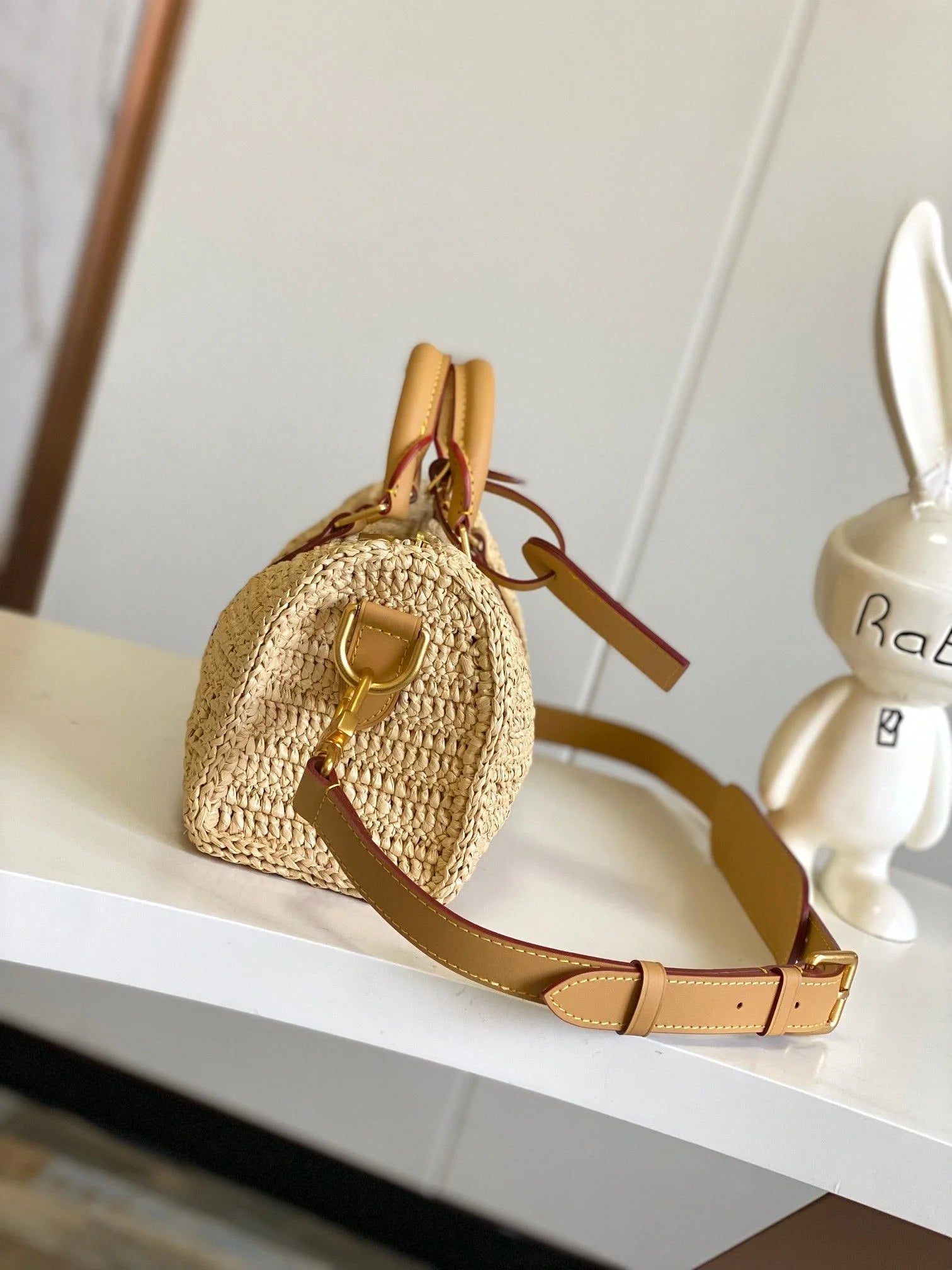 Sac à main Mini Boston en raphia, sac à main de luxe multi-positions