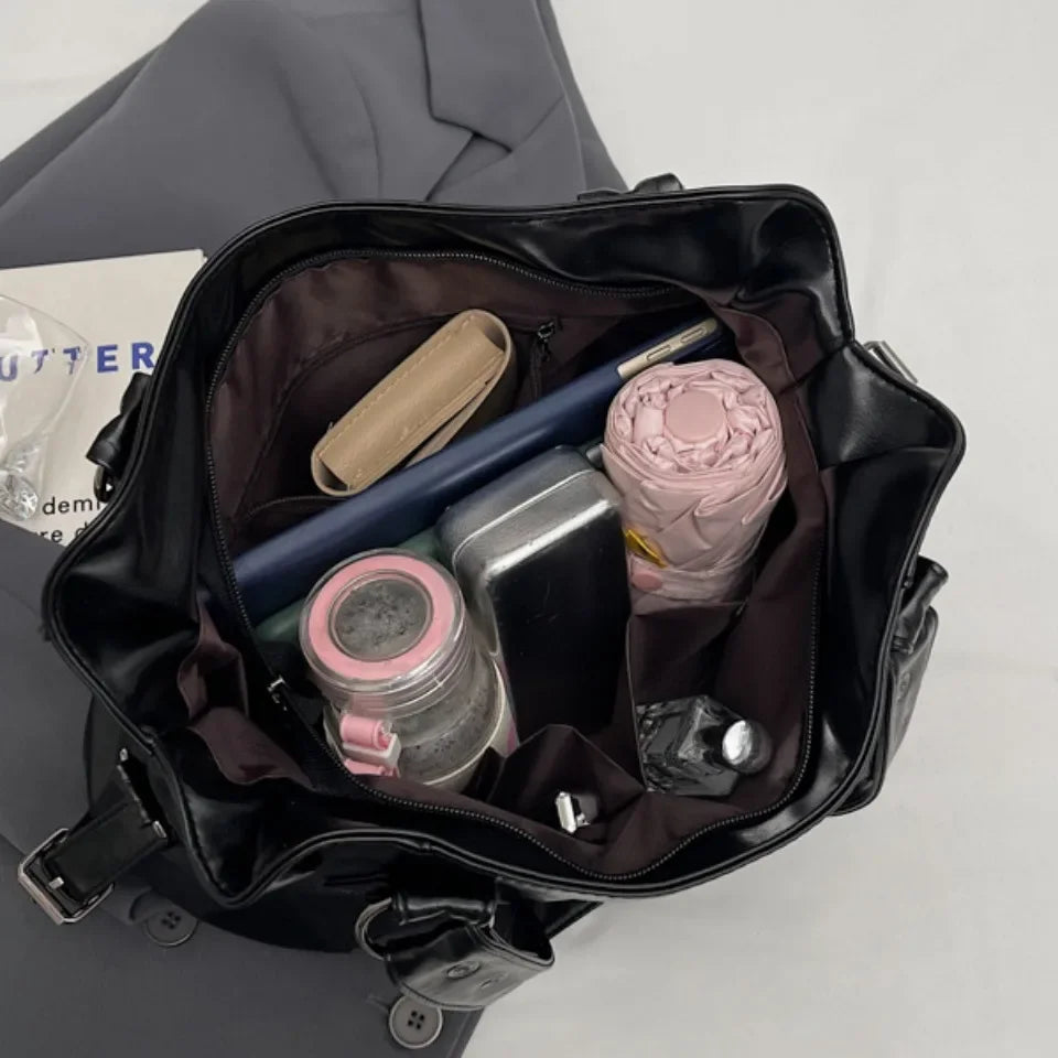 Sac à bandoulière spacieux de marque rétro pour femmes, sac à bandoulière classique de luxe de couleur unie, fourre-tout en cuir PU souple de grande capacité