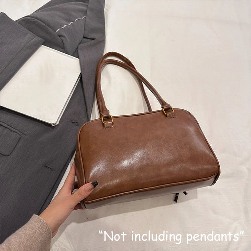 Sac à bandoulière rétro en cuir PU de couleur unie pour femme, avec plusieurs poches, grande capacité, sac à main exquis et à la mode