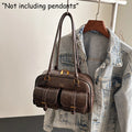 Sac à bandoulière rétro en cuir PU de couleur unie pour femme, avec plusieurs poches, grande capacité, sac à main exquis et à la mode